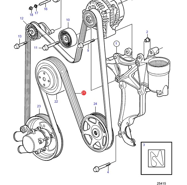 Cinghia servizi Volvo Penta EMP 3812145, 21314684